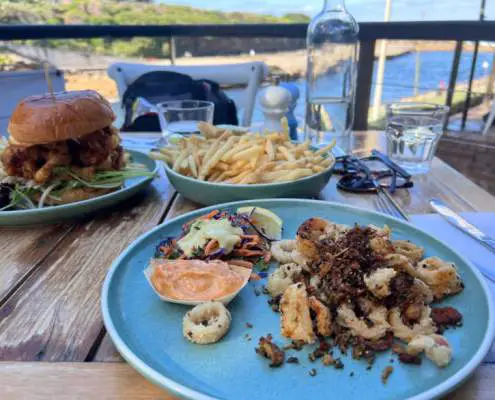 Burger and calamari at Sea Salt Cafe Clovelly